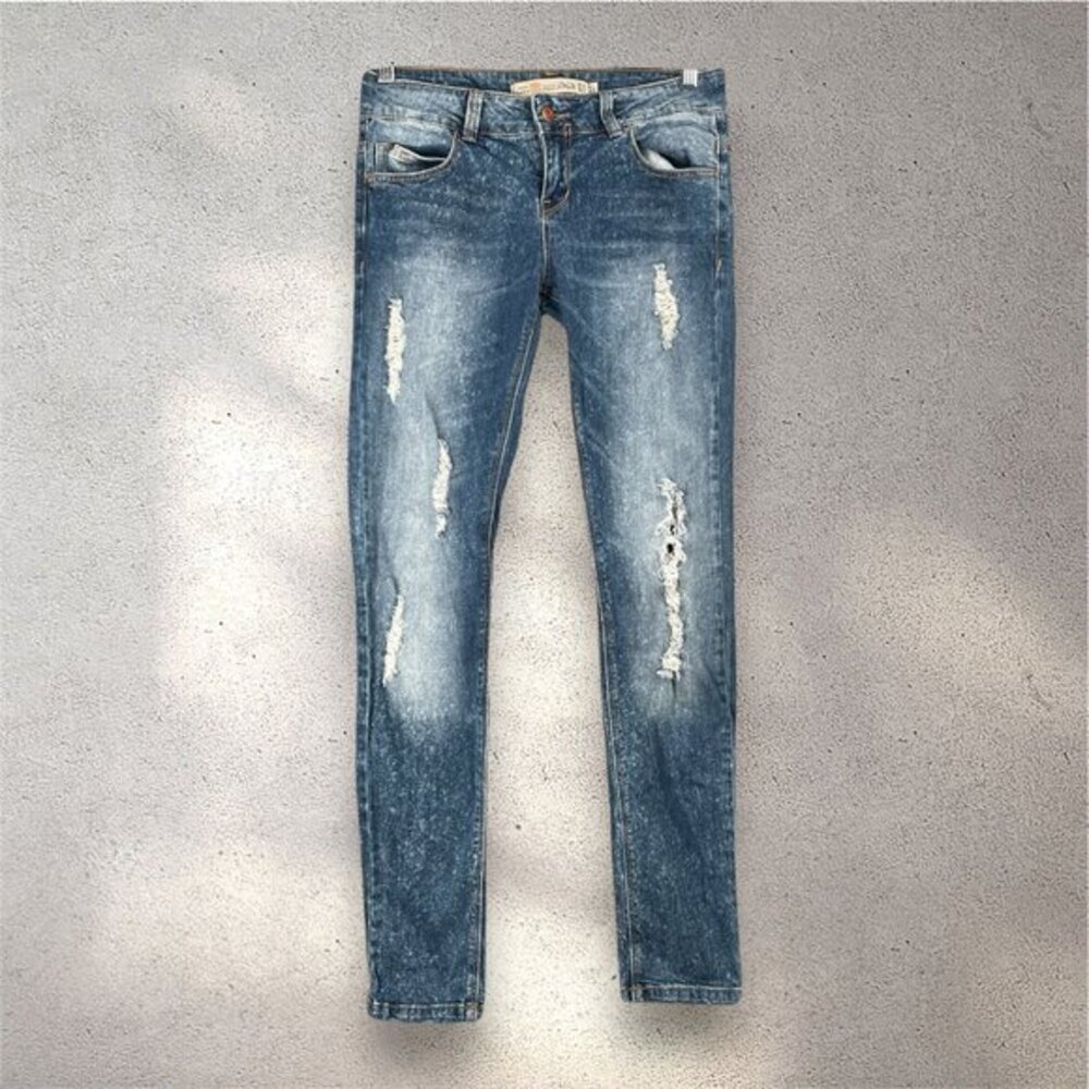 ZARA Premium Wash Slim Jeans Womens 6 Blue Distressed Ripped Denim Grunge Y2K - Picture 1 of 8